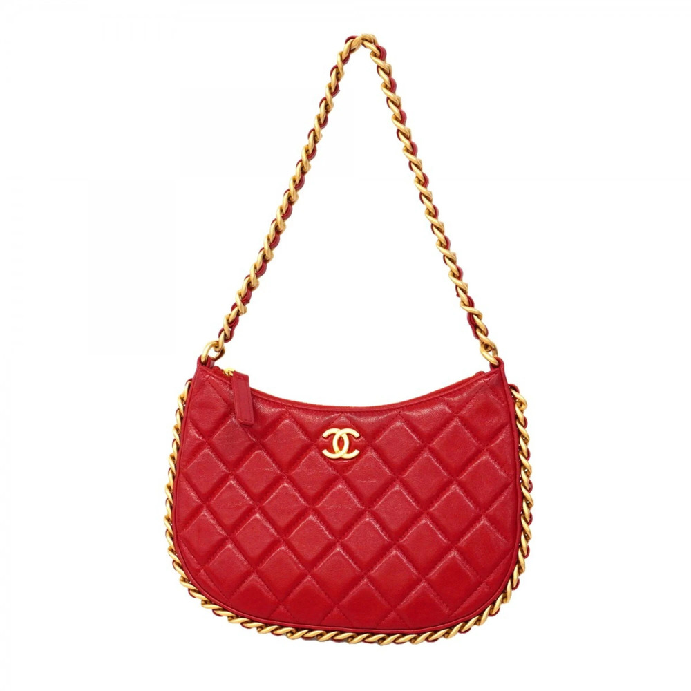 Chanel Shoulder Bag, Chain Hobo, Lambskin, Red, Women's